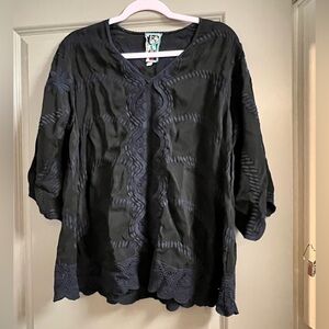 Johnny Was Embroidered Top Blouse Navy Black Small